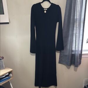 Silk blend Black Long Sleeve Dress